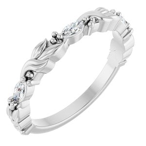 14K White Gold Marquise 3.75 X 1.75 Mm Polished 1/6 Ctw Natural Diamond Sculptural Anniversary Band Size 7