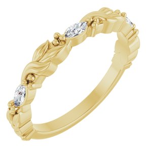 14K Yellow Gold Marquise 3.75 X 1.75 Mm Polished 1/6 Ctw Natural Diamond Sculptural Anniversary Band Size 7