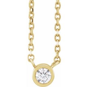 14K Yellow Gold Round 2.5Mm Gh I1 .06 Ct Natural Diamond Bezel-Set Solitaire Necklace, Length: 18 In