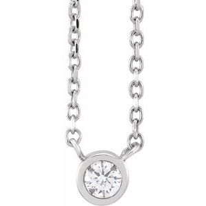 14K White Gold Round 2.5Mm Gh I1 .06 Ct Natural Diamond Bezel-Set Solitaire Necklace, Length: 18 In