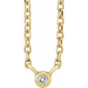 14K Yellow Gold Round 1.5Mm Gh I1 .015 Ct Natural Diamond Bezel-Set Solitaire Necklace, Length: 18 In