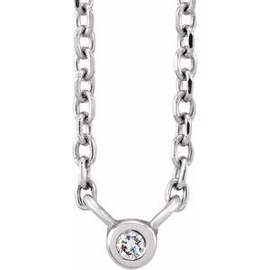 14K White Gold Round 1.5Mm Gh I1 .015 Ct Natural Diamond Bezel-Set Solitaire Necklace, Length: 18 In