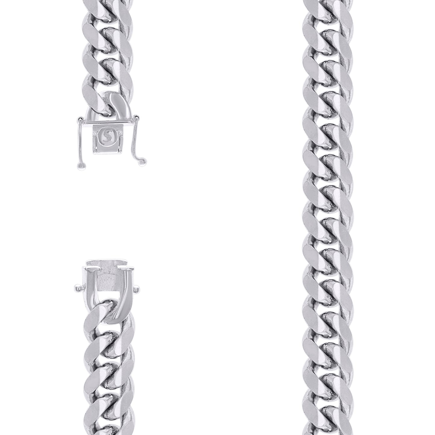 Sterling Silver Rhodium Plated Solid Miami Cuban Chain