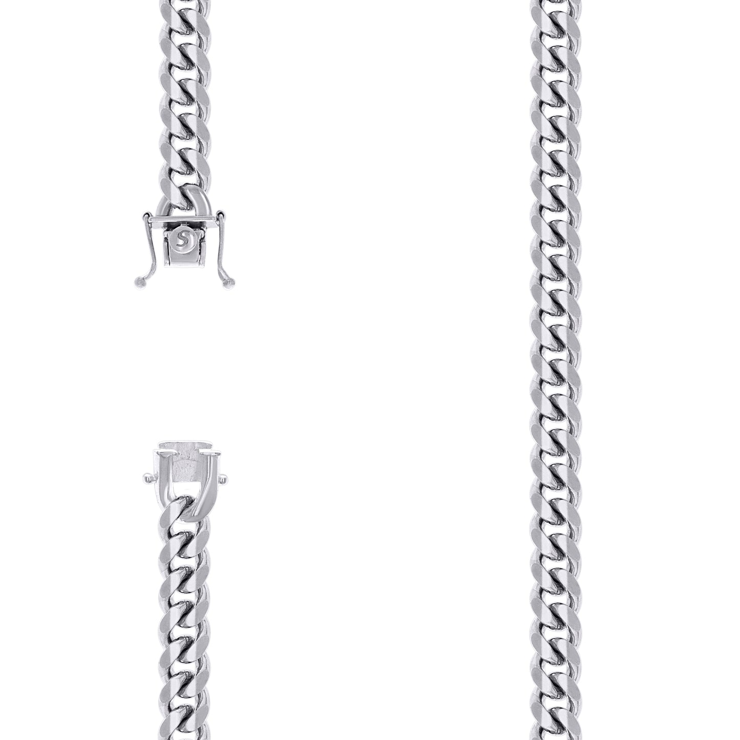 Sterling Silver Rhodium Plated Solid Miami Cuban Chain