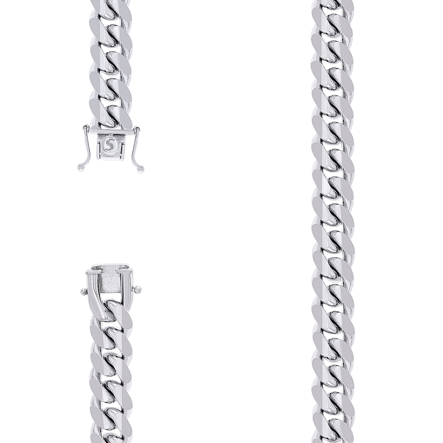 Sterling Silver Rhodium Plated Solid Miami Cuban Chain