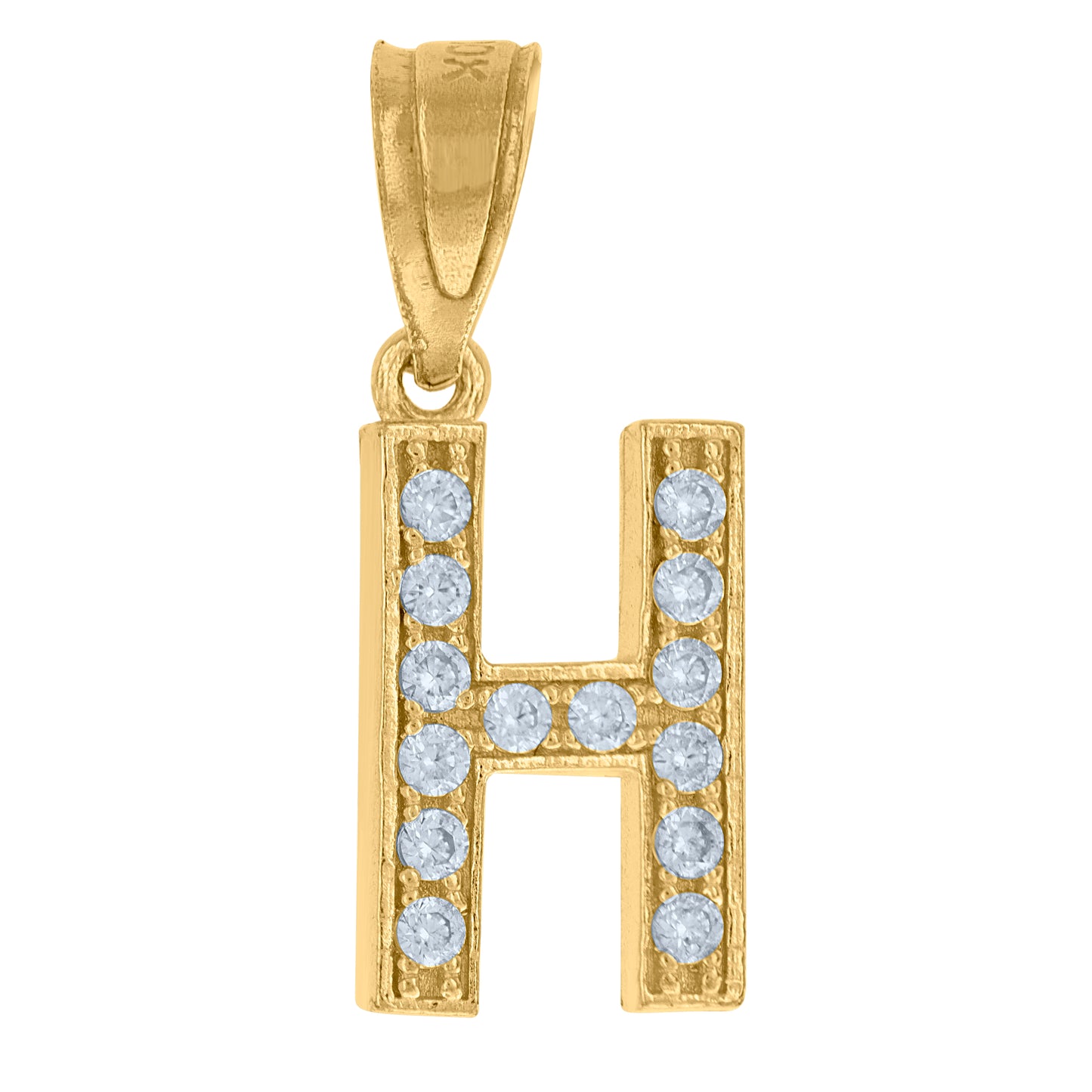 10K Yellow Gold Unisex Cubic-Zirconia Letter Alphabet Initials Charm Pendant