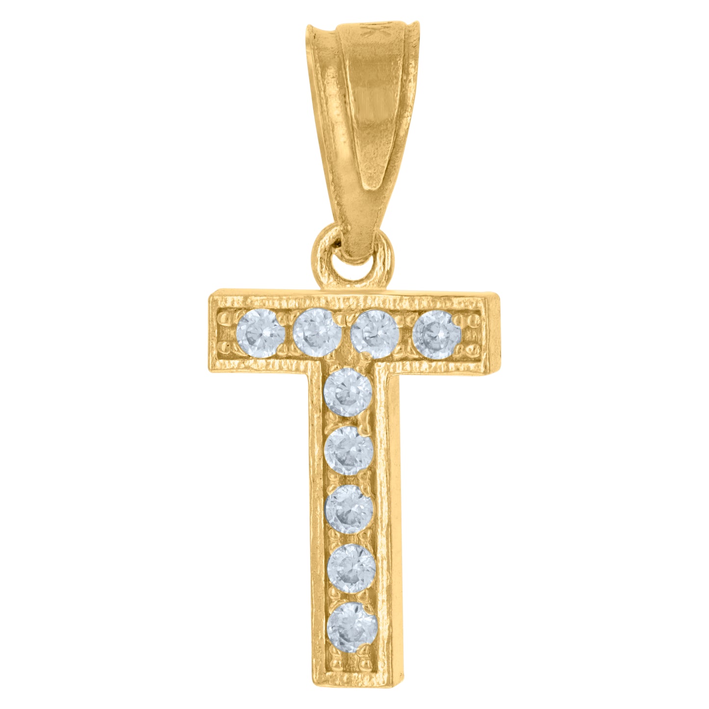 10K Yellow Gold Unisex Cubic-Zirconia Letter Alphabet Initials Charm Pendant