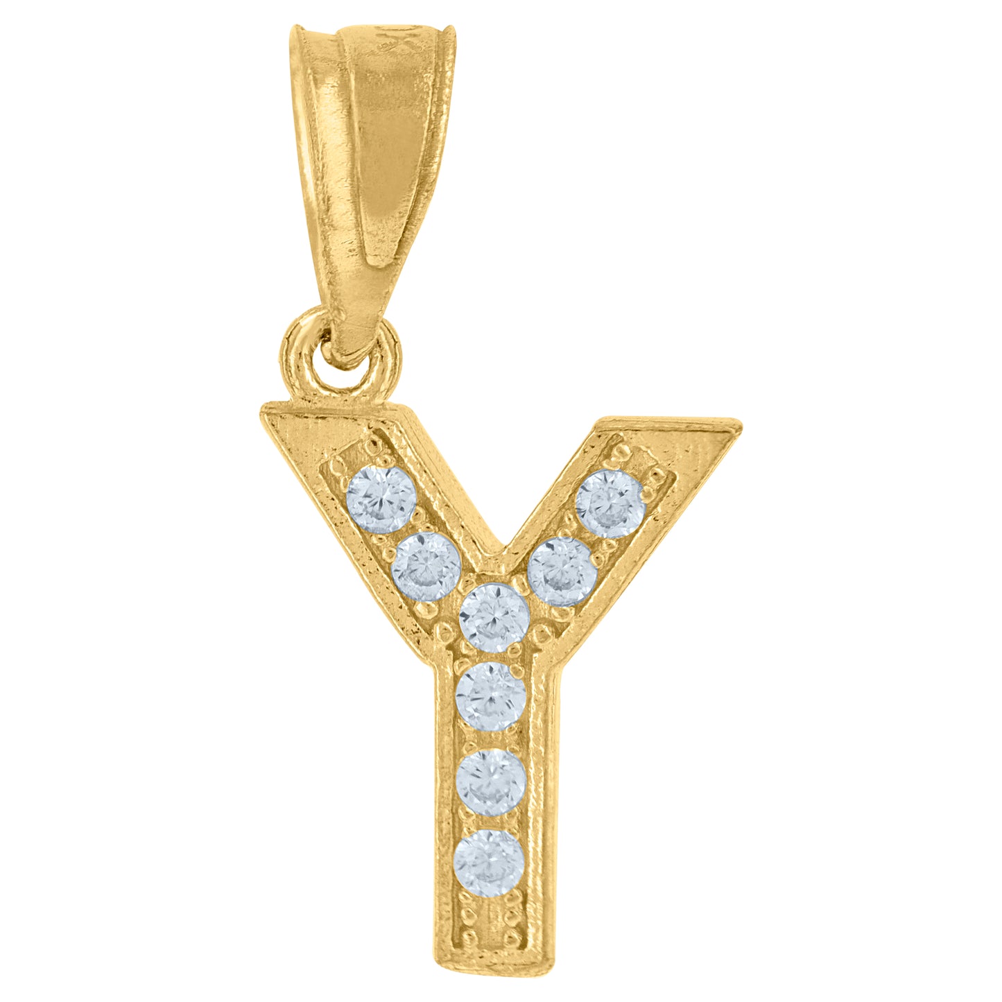10K Yellow Gold Unisex Cubic-Zirconia Letter Alphabet Initials Charm Pendant