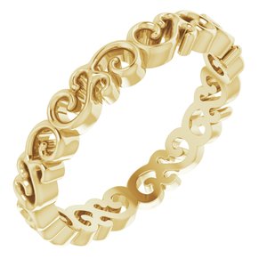14K Yellow Gold 3.39 Mm Polished Open Scroll Pattern Band Size 7