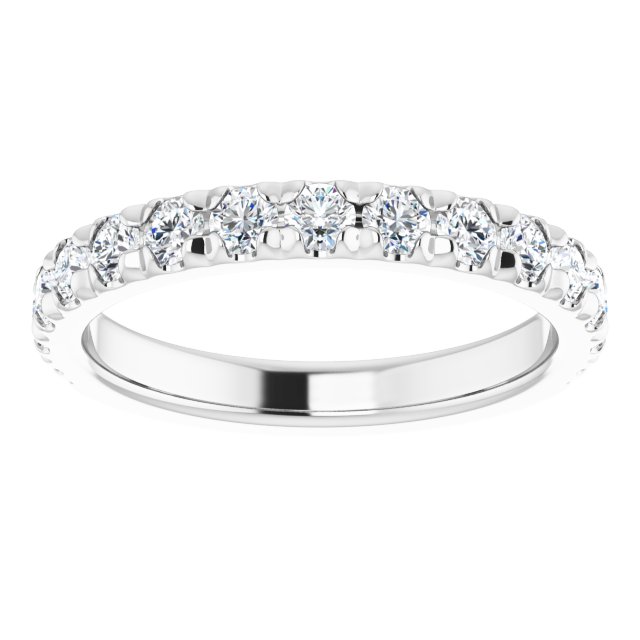 14K White Gold Or Platinum Round Si2-Si3, G-H Polished Natural Diamond French-Set Matching Band, Size 7