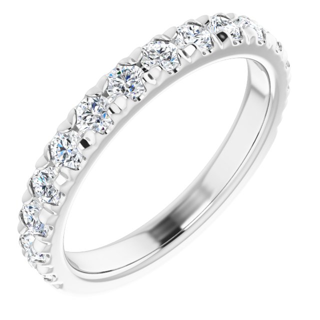 14K White Gold Or Platinum Round Si2-Si3, G-H Polished Natural Diamond French-Set Matching Band, Size 7