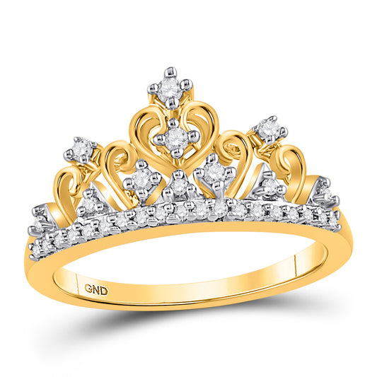 14K Yellow Gold Womens Round Diamond Crown Ring 1/5 Cttw, Womens Size: 5-10