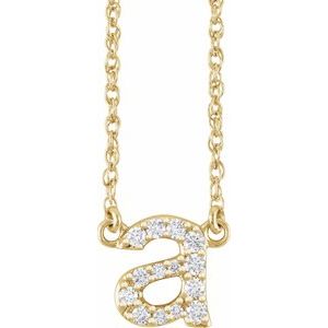 14K Yellow Or White Gold 1.4 Mm I1, H+ Round Natural Diamond Lowercase Initial 16" Necklace