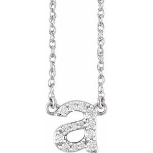 14K Yellow Or White Gold 1.4 Mm I1, H+ Round Natural Diamond Lowercase Initial 16" Necklace