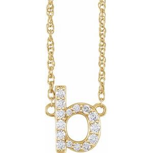 14K Yellow Or White Gold 1.4 Mm I1, H+ Round Natural Diamond Lowercase Initial 16" Necklace