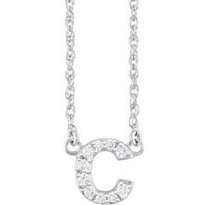 14K Yellow Or White Gold 1.4 Mm I1, H+ Round Natural Diamond Lowercase Initial 16" Necklace