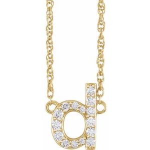 14K Yellow Or White Gold 1.4 Mm I1, H+ Round Natural Diamond Lowercase Initial 16" Necklace