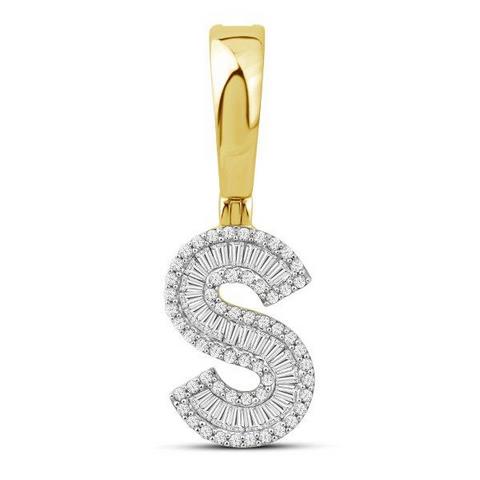 10K Yellow Gold Diamond Baguette Initial Charm