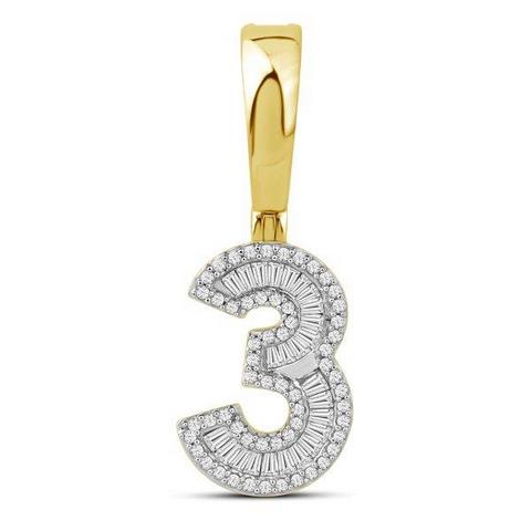 10K Yellow Gold Diamond Baguette Number Charm