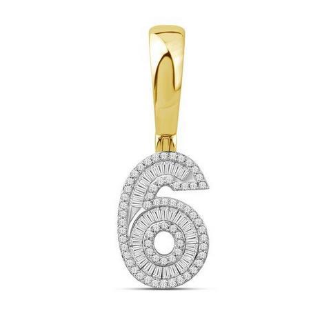 10K Yellow Gold 0.43 Cttw Diamond Baguette Initial "No. 6" Pendant