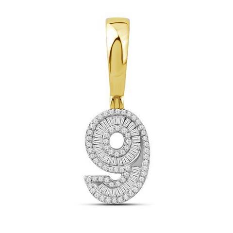 10K Yellow Gold Diamond Baguette Number Charm