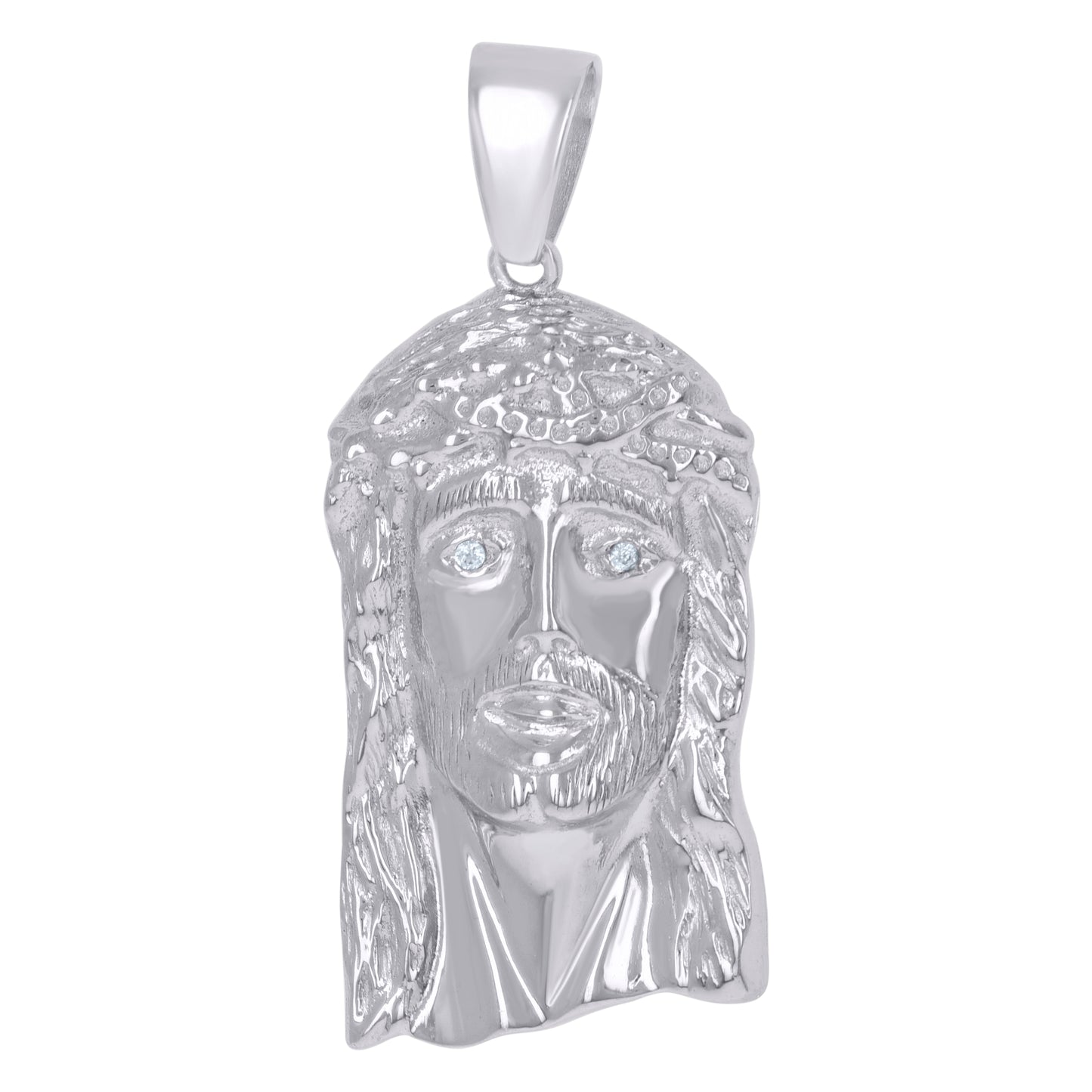 Sterling Silver Mens Cubic-Zirconia Jesus Religious Charm Pendant