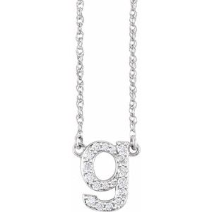 14K Yellow Or White Gold 1.3 Mm I1, H+ Round Natural Diamond Lowercase Initial 16" Necklace