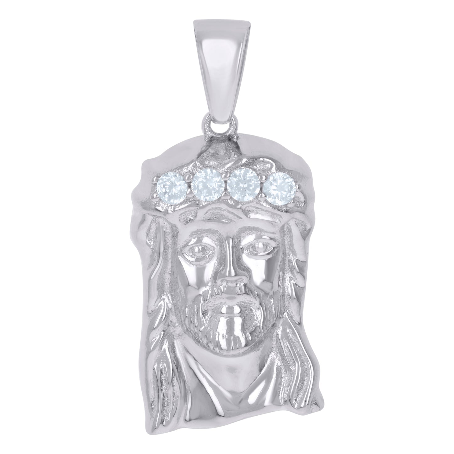 Sterling Silver Unisex Cubic-Zirconia Jesus Religious Charm Pendant