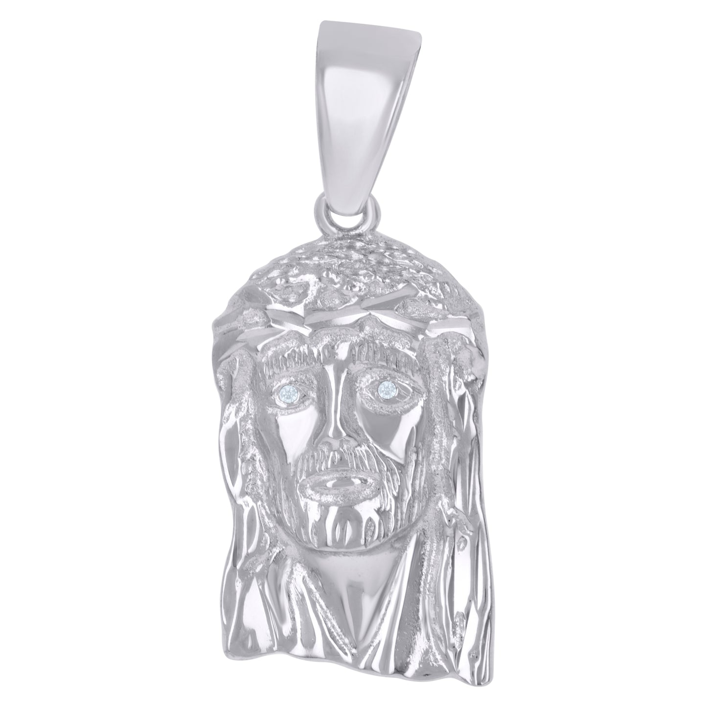Sterling Silver Unisex Cubic-Zirconia Jesus Religious Charm Pendant