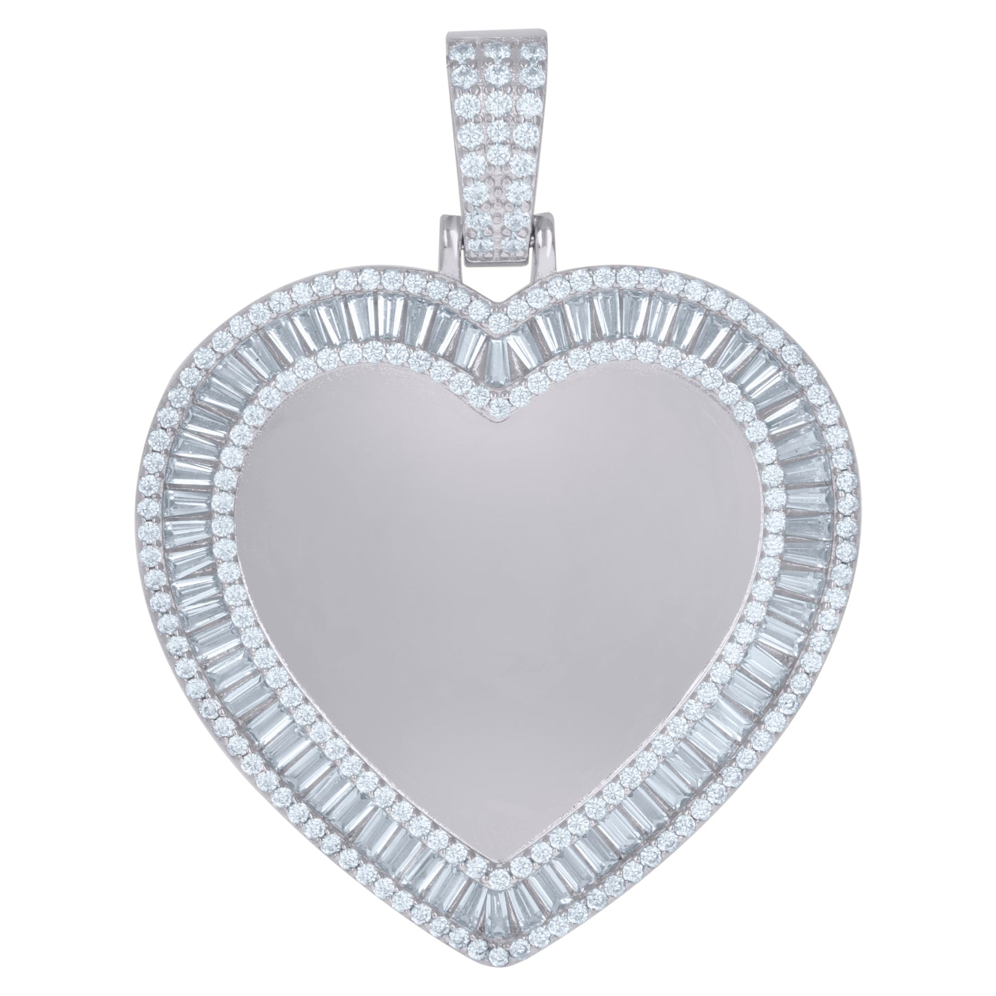 Sterling Silver Womens Round Baguette Cubic-Zirconia Heart Picture/Memory Frame Charm Pendant