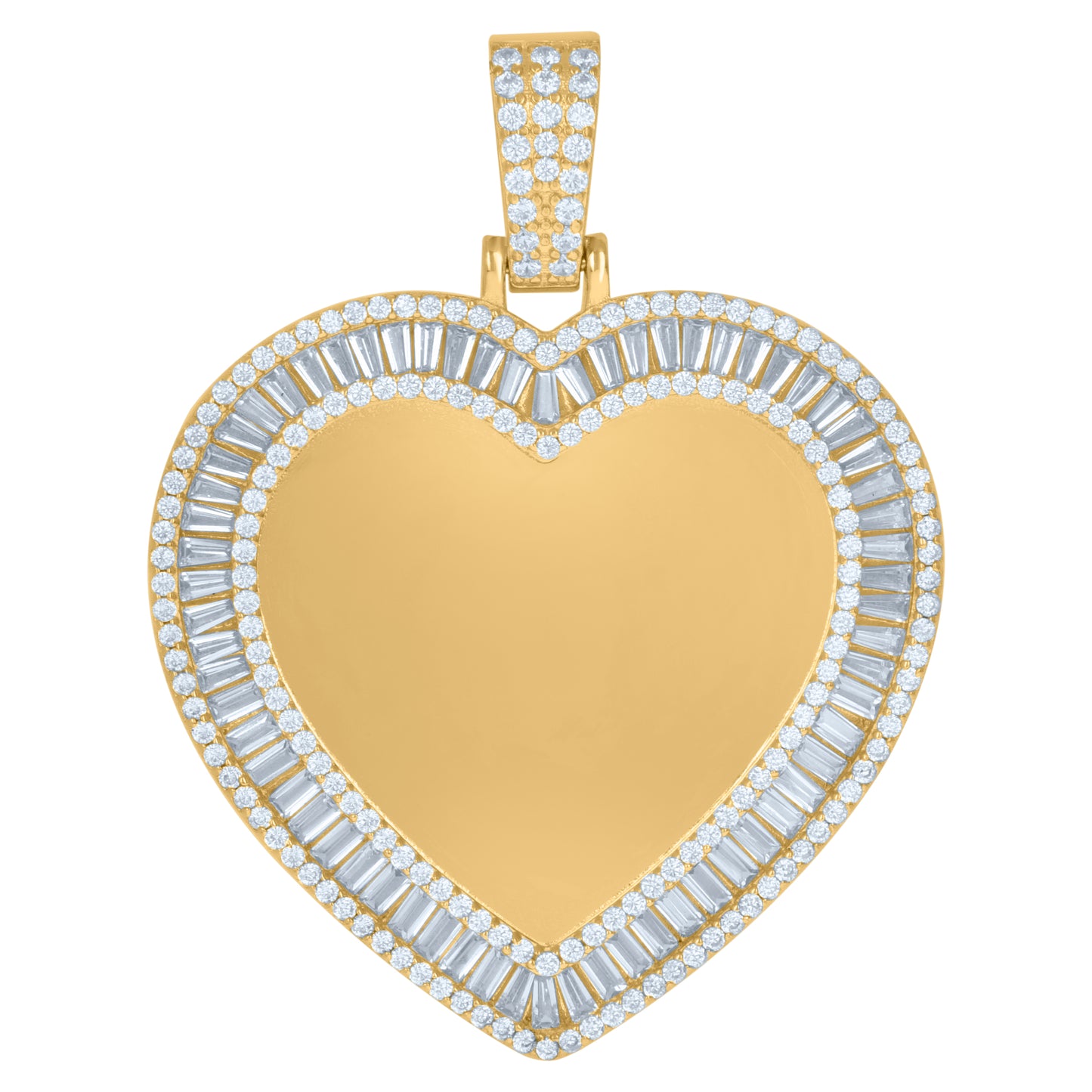 Sterling Silver Womens Round Baguette Cubic-Zirconia Heart Picture/Memory Frame Charm Pendant