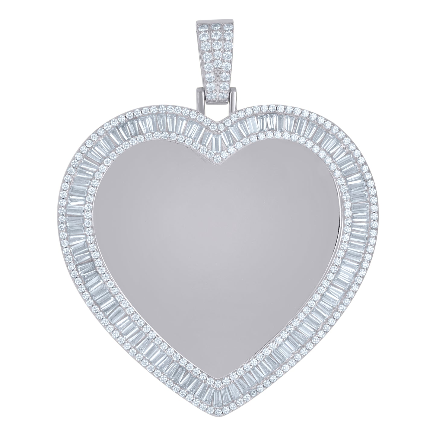 Sterling Silver Womens Round Baguette Cubic-Zirconia Heart Picture/Memory Frame Charm Pendant