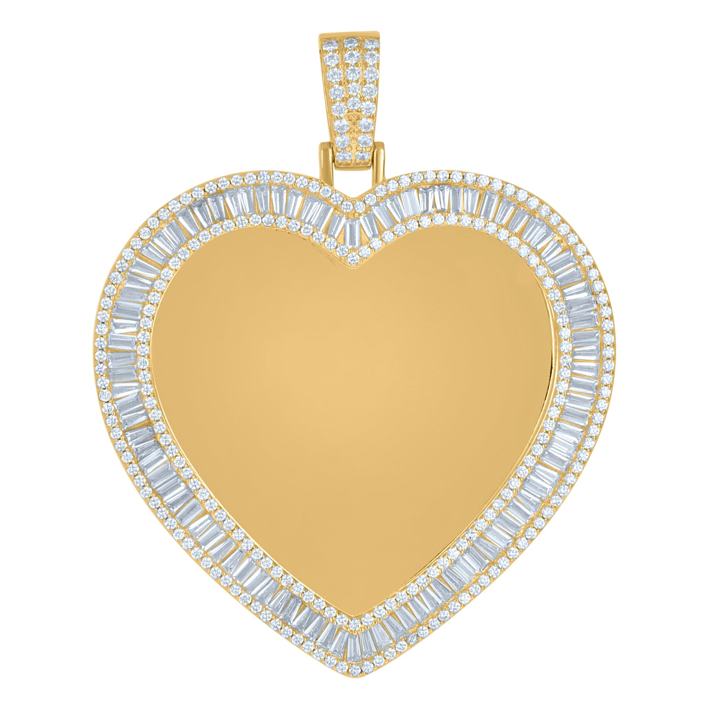 Sterling Silver Womens Round Baguette Cubic-Zirconia Heart Picture/Memory Frame Charm Pendant