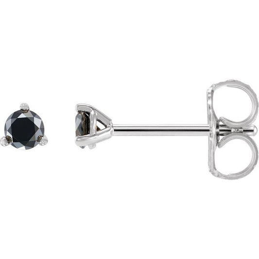 14K White Gold Round 3.5Mm Opaque, Black Friction 3-Prong Polished 1/3 Ctw Natural Black Diamond Earrings