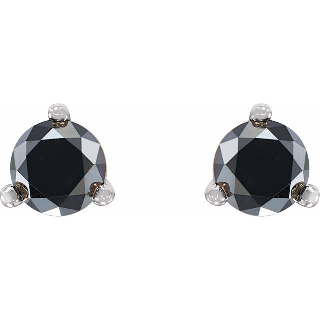 14K White Gold Round 3.5Mm Opaque, Black Friction 3-Prong Polished 1/3 Ctw Natural Black Diamond Earrings