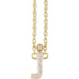 14K Yellow Or White Gold 1.3 Mm I1, H+ Round Natural Diamond Lowercase Initial 16" Necklace