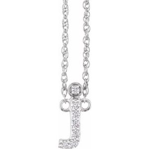14K Yellow Or White Gold 1.3 Mm I1, H+ Round Natural Diamond Lowercase Initial 16" Necklace