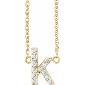 14K Yellow Or White Gold 1.4 Mm I1, H+ Round Natural Diamond Lowercase Initial 16" Necklace