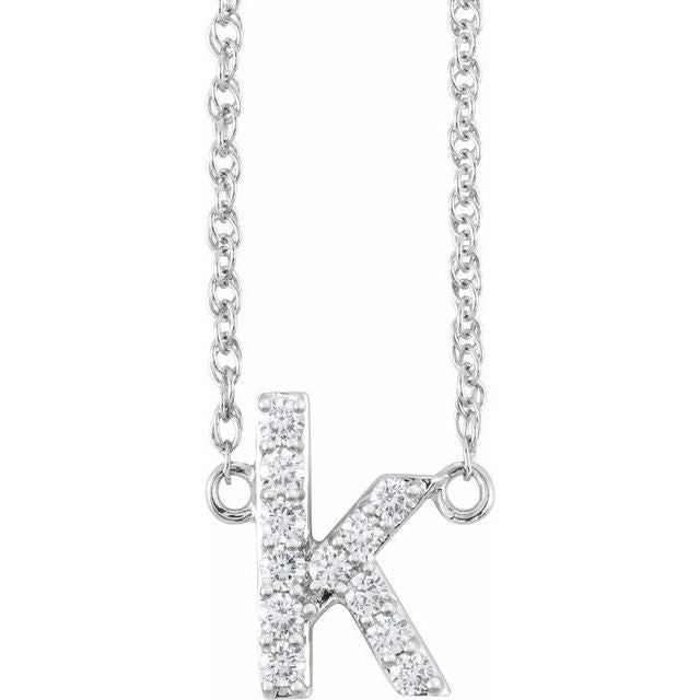 14K Yellow Or White Gold Round I1, H+  16 In Polished Natural Diamond Lowercase Initial Necklace