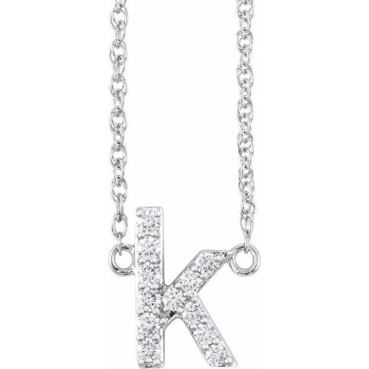 14K Yellow Or White Gold Round I1, H+  16 In Polished Natural Diamond Lowercase Initial Necklace