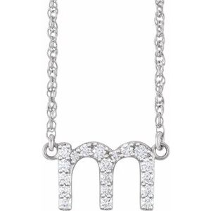 14K Yellow Or White Gold 1.3 Mm I1, H+ Round Natural Diamond Lowercase Initial 16" Necklace