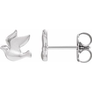 14K White Gold 6.87 X 6.93 Mm Pair Friction Backs Included Polished Holy Spirit Dove Earrings