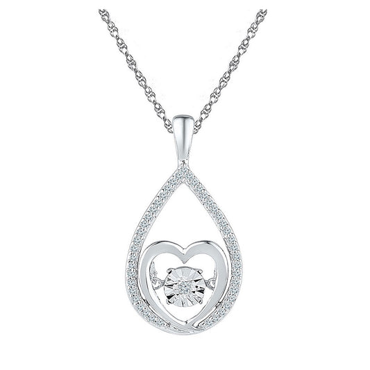 Sterling Silver Womens Round Diamond Moving Twinkle Heart Pendant 1/8 Cttw, Length: 0.91 In, Width: 0.47 In