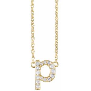 14K Yellow Or White Gold 1.4 Mm I1, H+ Round Natural Diamond Lowercase Initial 16" Necklace
