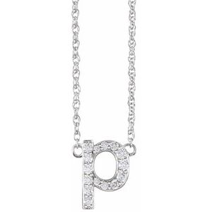 14K Yellow Or White Gold 1.4 Mm I1, H+ Round Natural Diamond Lowercase Initial 16" Necklace