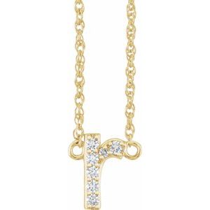 14K Yellow Or White Gold 1.3 Mm I1, H+ Round Natural Diamond Lowercase Initial 16" Necklace
