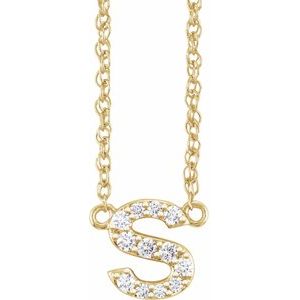 14K Yellow Or White Gold 1.4 Mm I1, H+ Round Natural Diamond Lowercase Initial 16" Necklace