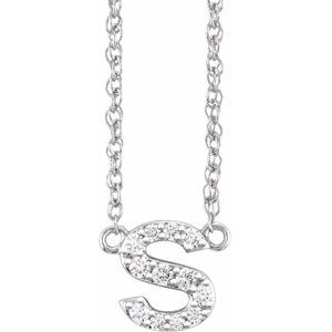 14K Yellow Or White Gold 1.4 Mm I1, H+ Round Natural Diamond Lowercase Initial 16" Necklace