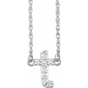 14K Yellow Or White Gold 1.4 Mm I1, H+ Round Natural Diamond Lowercase Initial 16" Necklace