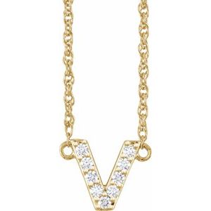 14K Yellow Or White Gold 1.3 Mm I1, H+ Round Natural Diamond Lowercase Initial 16" Necklace